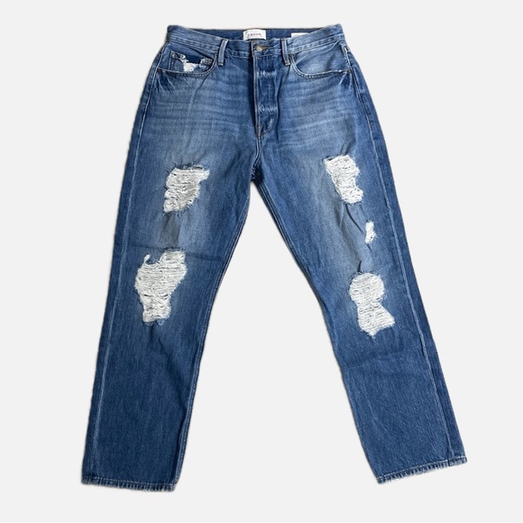 Frame Heritage Le Original Denim Jeans Size 30 Destroyed Button Fly Cropped - Picture 2 of 11